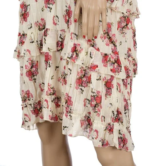 POL Floral Print Tiered Ruffle Trim Hem Mini Dress Large - Picture 4 of 9